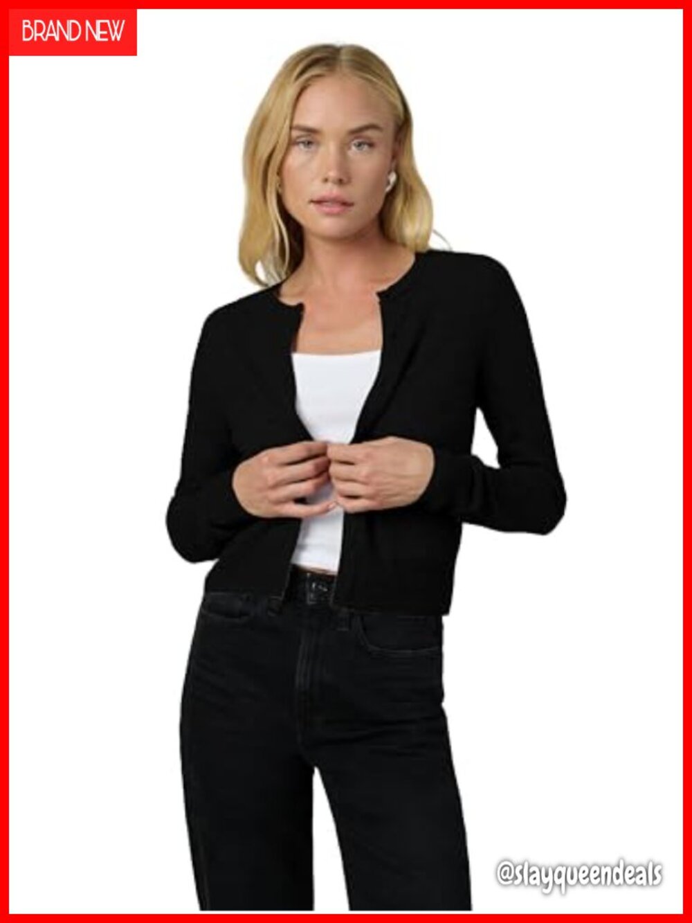 Cashmere Cardigan Lightweight Knit Button Crew Neck Long Sleeve